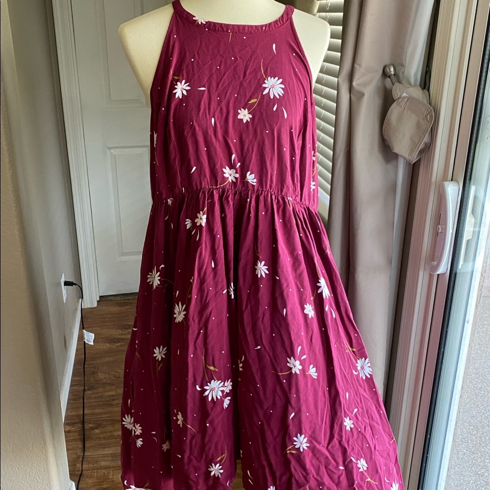 High low , high neck dress